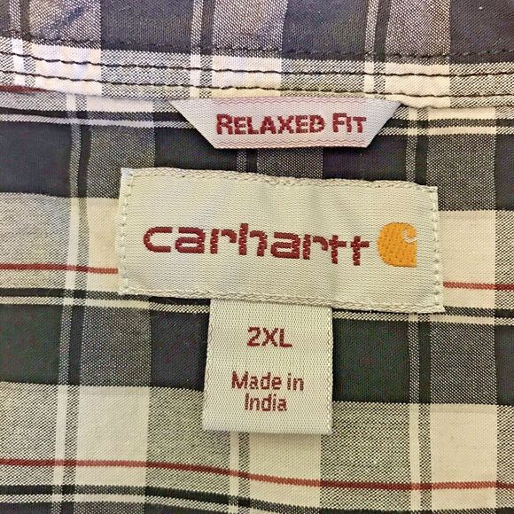 Carhartt Black Plaid Shirt Men's 2XL Button Down Short Sleeve Casual Work Shirt - Picture 9 of 13